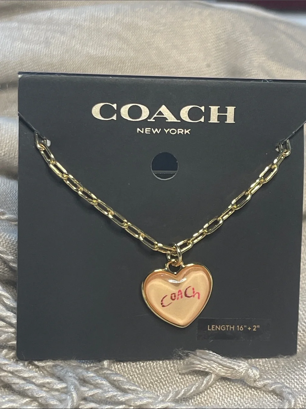Coach Gold-Tone Chain Necklace with Pink Heart Pendant woman’s